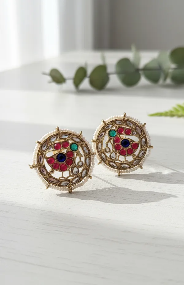 Colorful_Polki_Stone_Round_Stud_Earrings