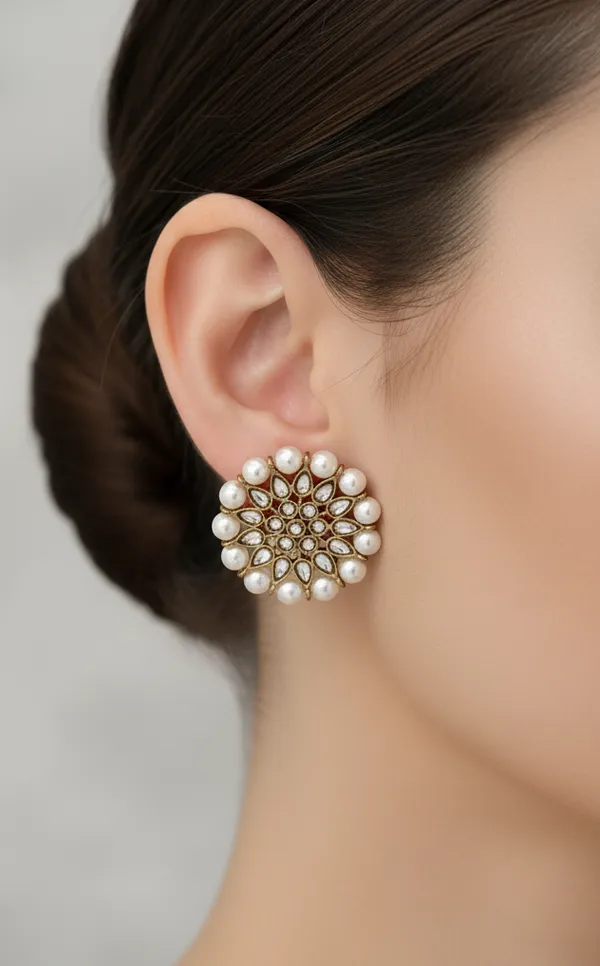 Floral_Polki_Stone_Pearl_Stud_Earrings