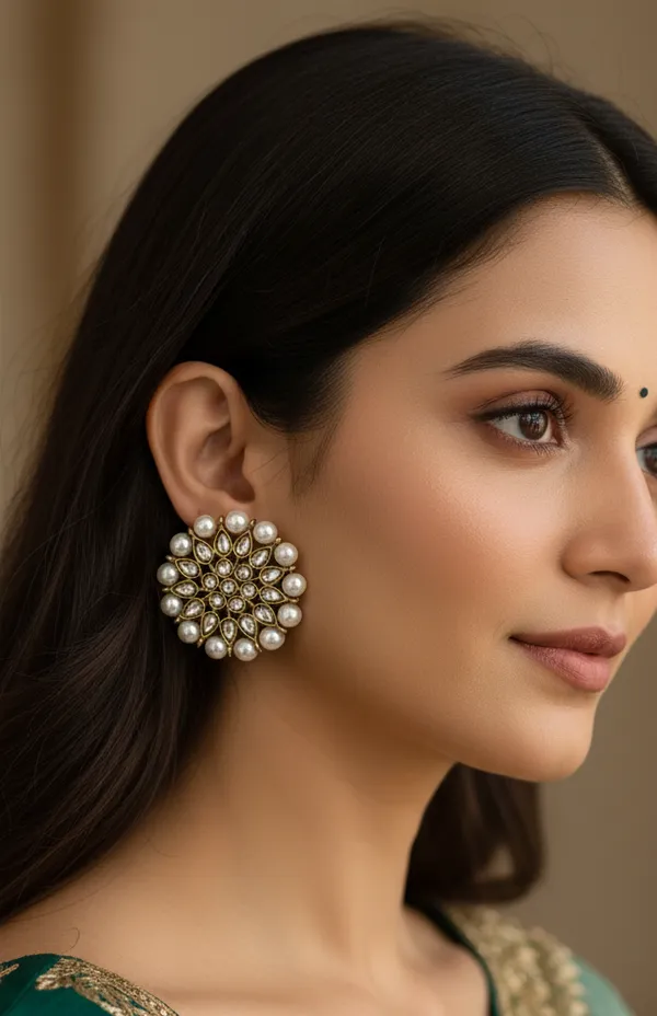 Floral_Polki_Stone_Pearl_Stud_Earrings