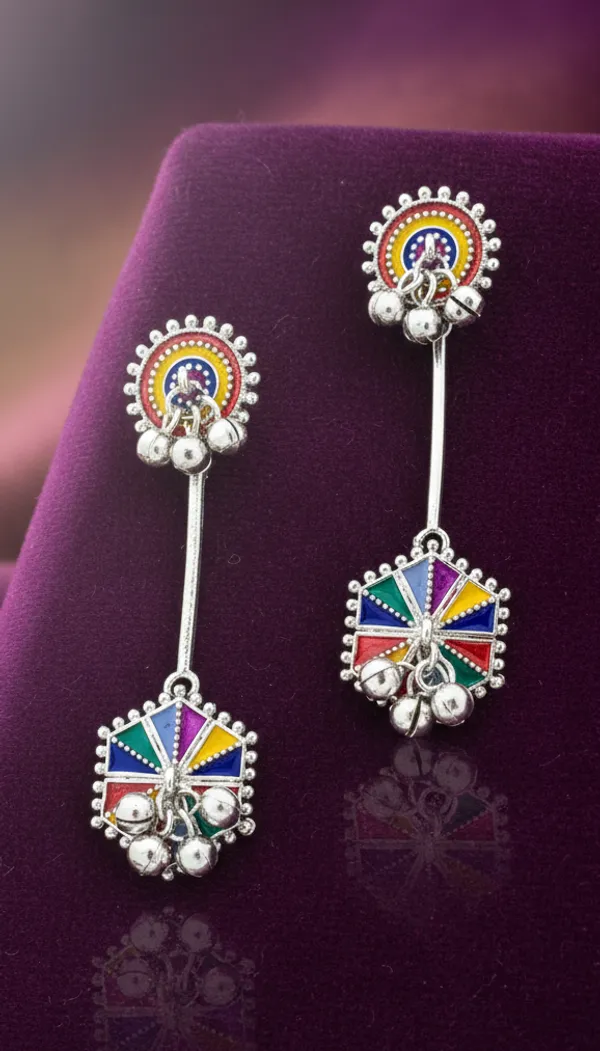 Vibrant_Enamel_Hexagon_Drop_Earrings_With_Ghungroos
