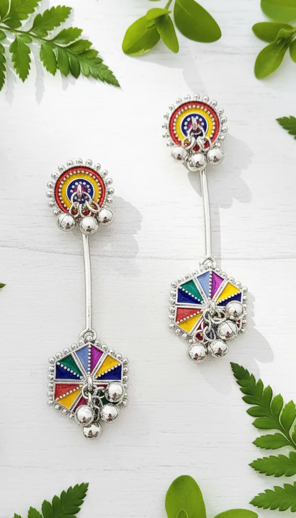 Vibrant_Enamel_Hexagon_Drop_Earrings_With_Ghungroos