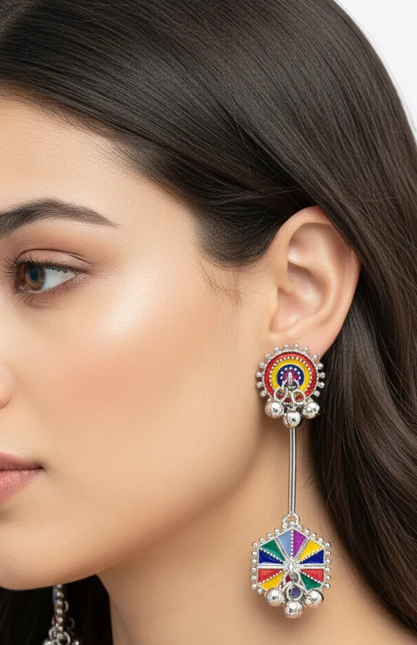 Vibrant_Enamel_Hexagon_Drop_Earrings_With_Ghungroos