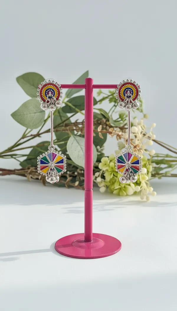 Vibrant_Enamel_Hexagon_Drop_Earrings_With_Ghungroos