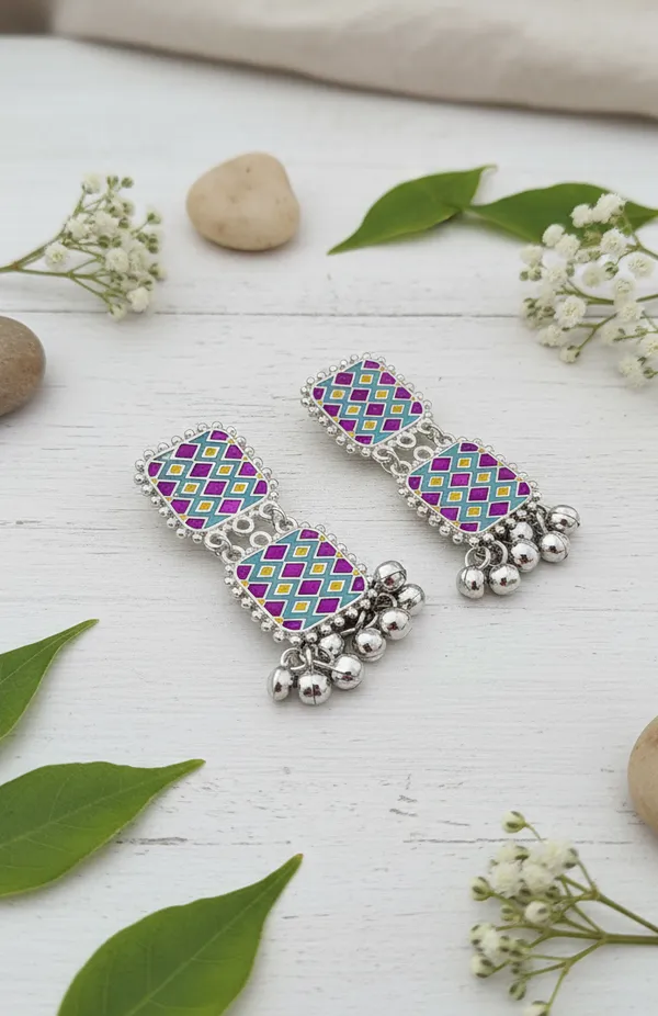 Oxidized_Silver_Pink_Teal_Meenakari_Jhumki_Drops