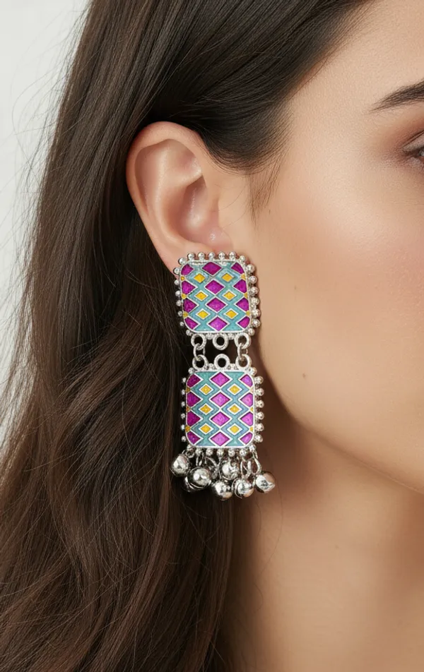 Oxidized_Silver_Pink_Teal_Meenakari_Jhumki_Drops