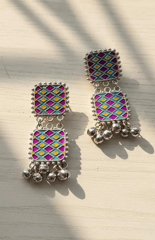 Oxidized_Silver_Pink_Teal_Meenakari_Jhumki_Drops