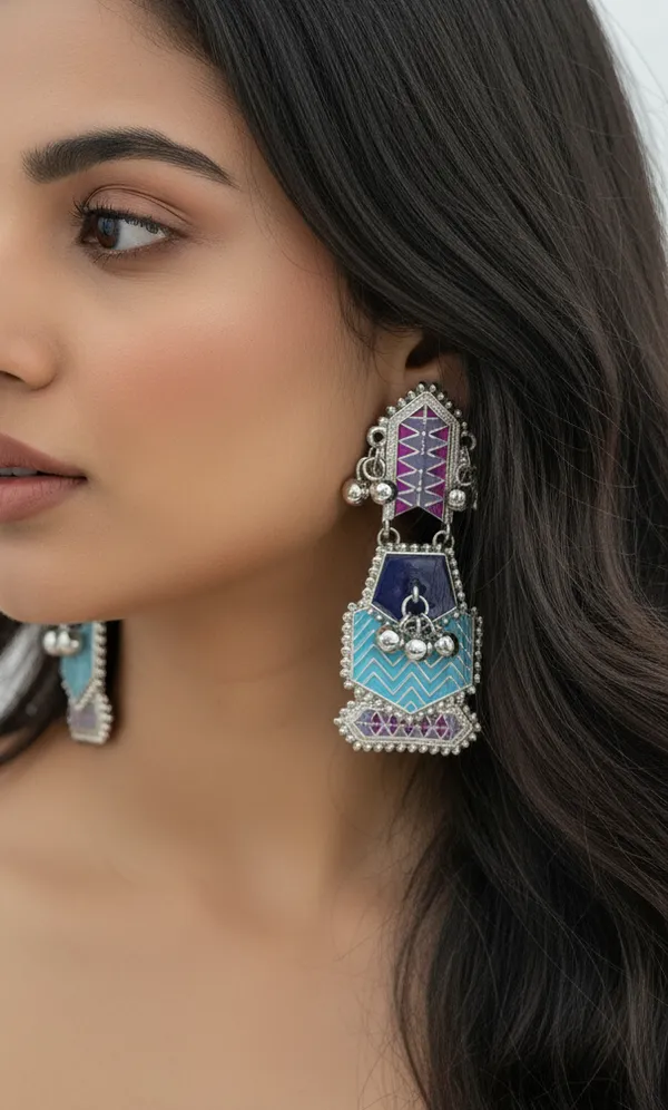 Layered_Blue_Enamel_Ghungroo_Drop_Earrings