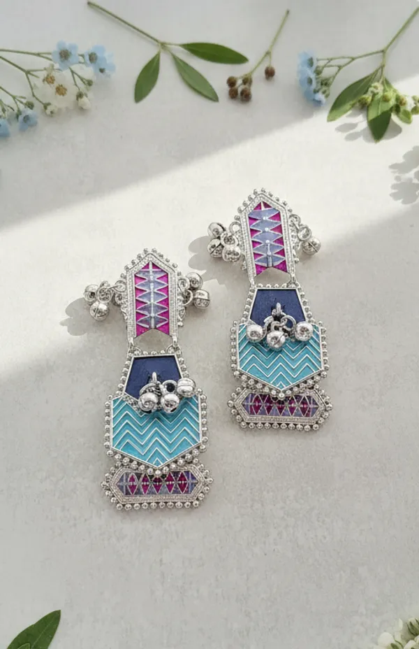 Layered_Blue_Enamel_Ghungroo_Drop_Earrings