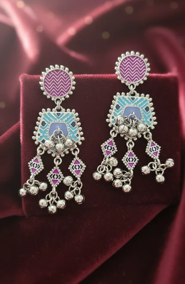 Artisan_Chevron_Peacock_Enamel_Chandelier_Earrings