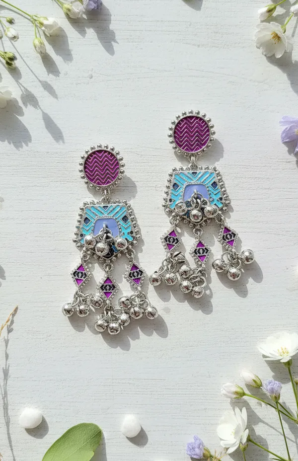 Artisan_Chevron_Peacock_Enamel_Chandelier_Earrings