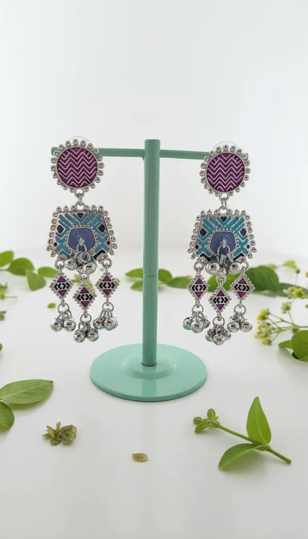 Artisan_Chevron_Peacock_Enamel_Chandelier_Earrings