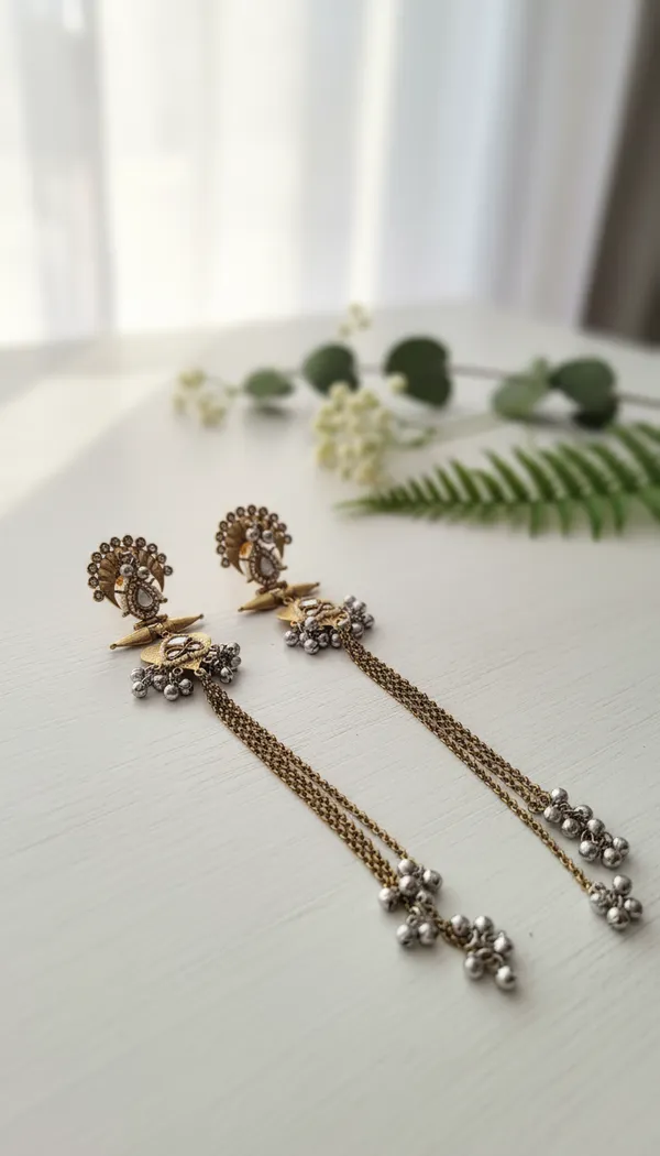 Grand_Antique_Gold_Polki_Ghungroo_Chain_Drop_Earrings