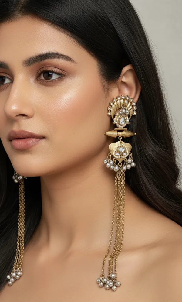 Grand_Antique_Gold_Polki_Ghungroo_Chain_Drop_Earrings