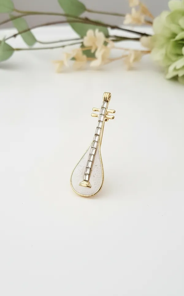 Crystal_Baguette_White_Enamel_Sitar_Brooch