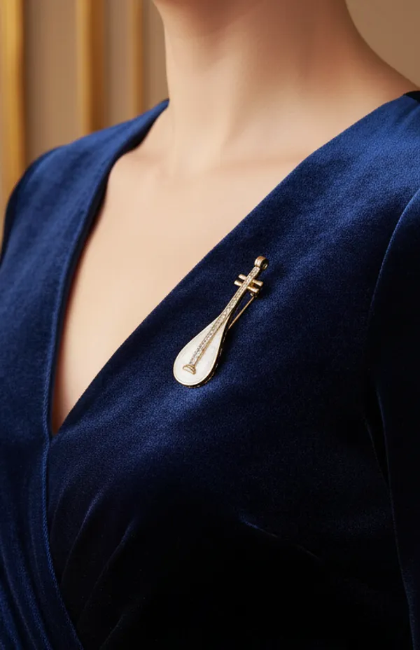 Crystal_Baguette_White_Enamel_Sitar_Brooch