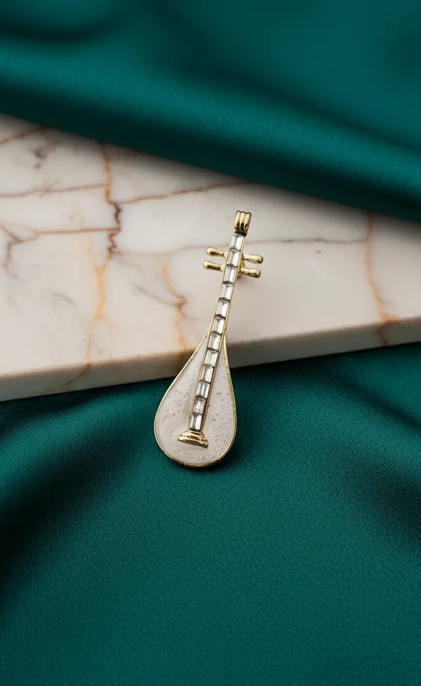 Crystal_Baguette_White_Enamel_Sitar_Brooch