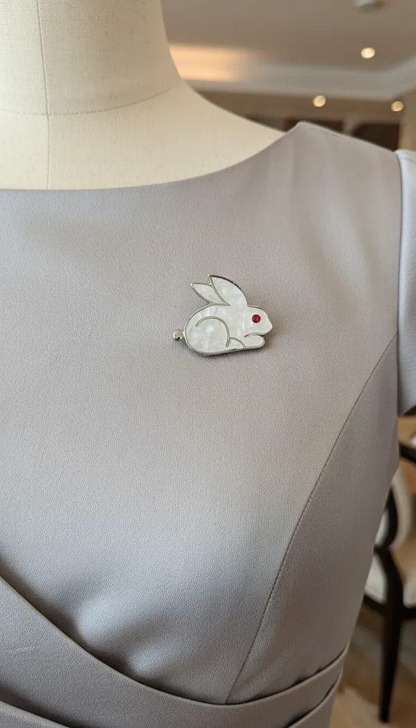 Sleek_White_Enamel_Rabbit_Pin_With_Ruby_Eye.