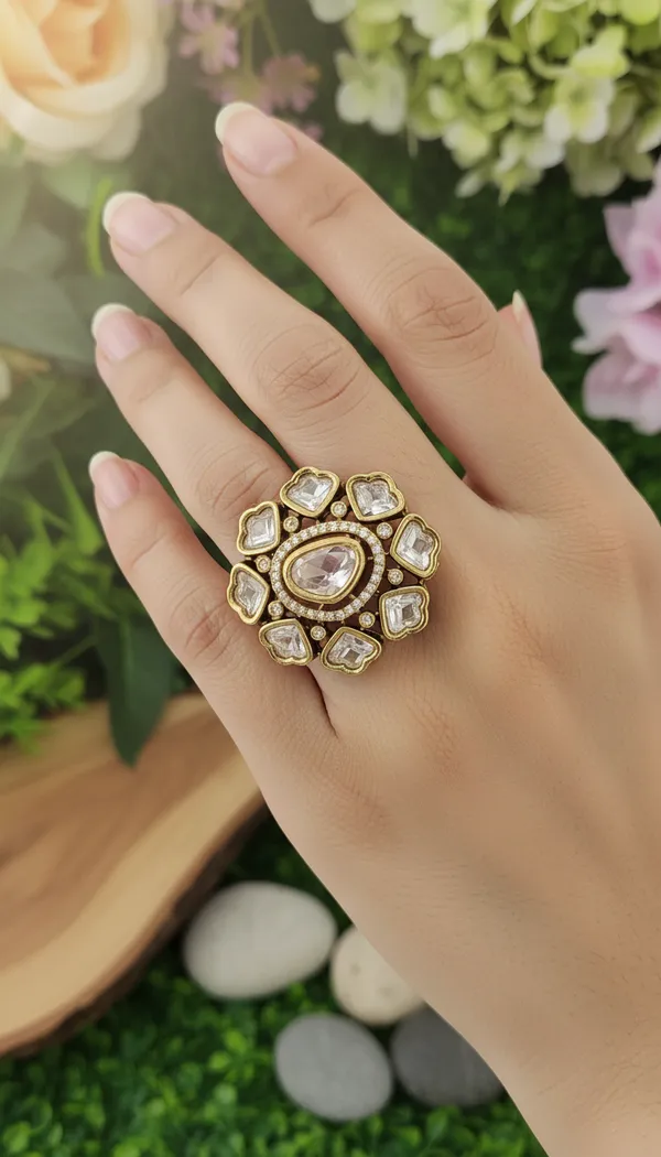 Heirloom_Floral_Polki_Style_Statement_Ring