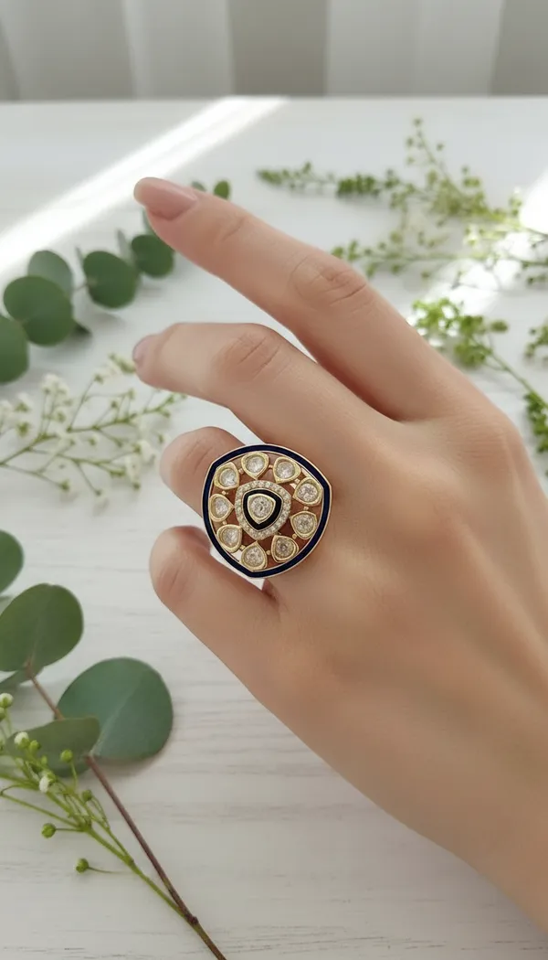 Navy_Enamel_Polki_Style_Statement_Ring