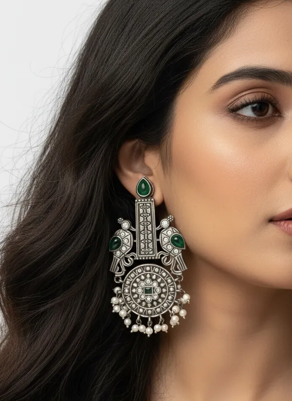 Oxidized_Peacock_Motif_Long_Earrings.