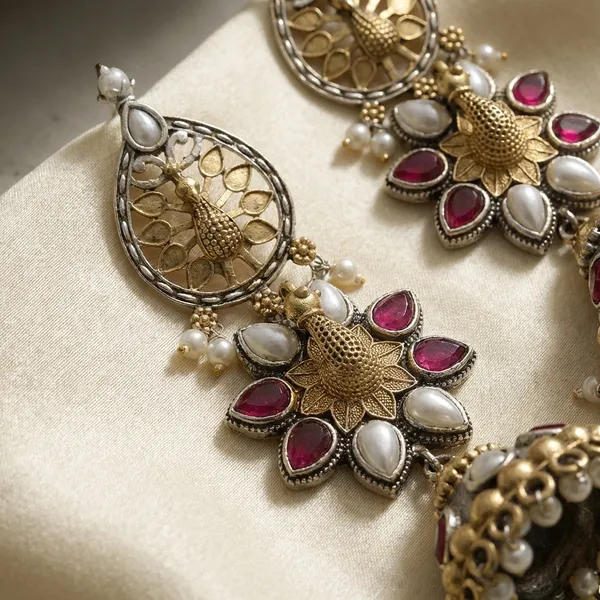 Oxidized_Peacock_Motif_Long_Earrings
