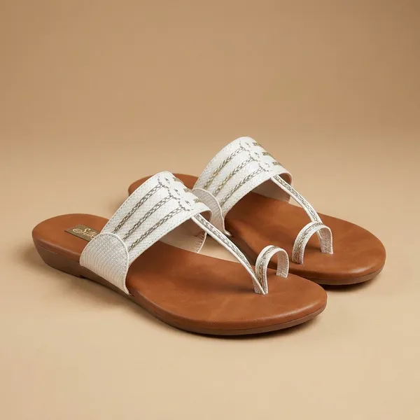 White_&_Silver_Braided_Strap_Flat_Sandals_for_Women