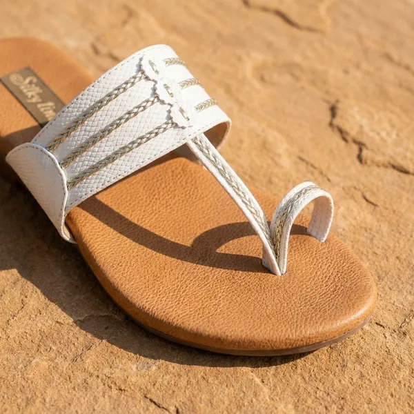 White_&_Silver_Braided_Strap_Flat_Sandals_for_Women
