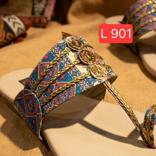 Embellished_Peacock_Design_Kolhapuri_Sandal_-_Golden_Multicolor