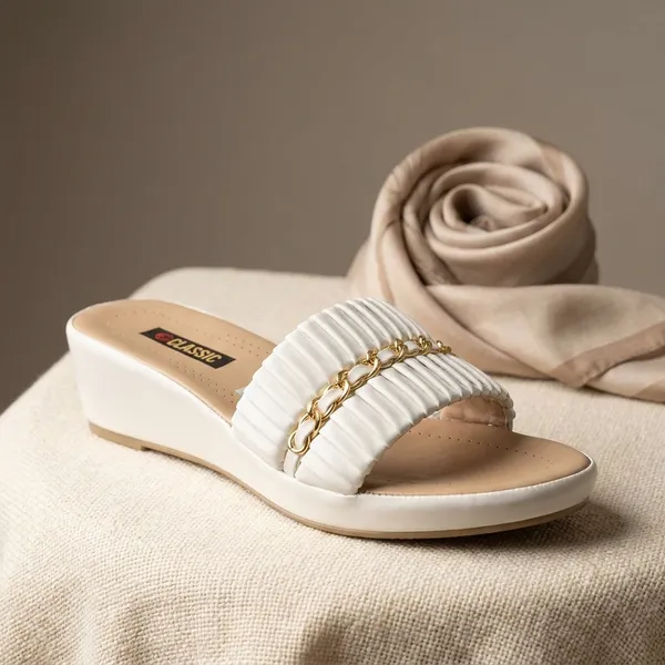 Women's_White_Textured_Slide_Sandals_with_Golden_Chain_Detail