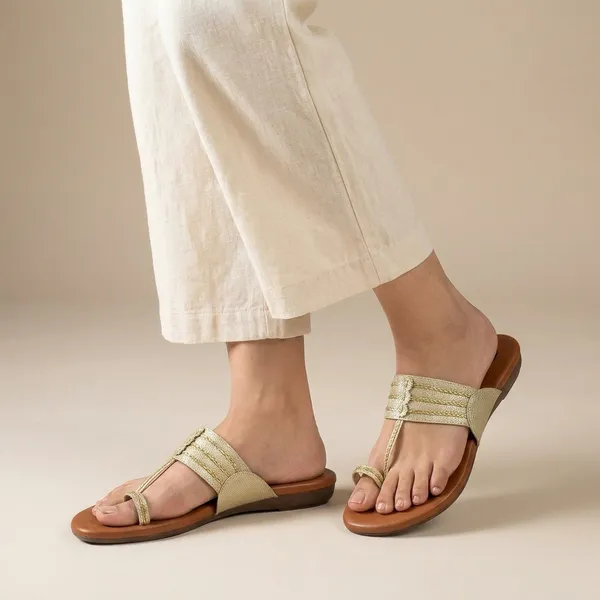 Women's_Casual_Golden_Beige_Woven_Strap_Comfort_Sandal