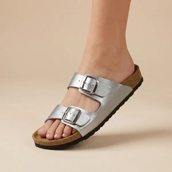 Stylish_Silver_Dual-Strap_Buckle_Sandals