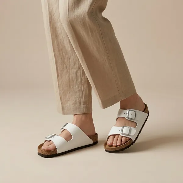 Unisex_White_Dual-Strap_Buckle_Sandals_with_Cork_Footbed