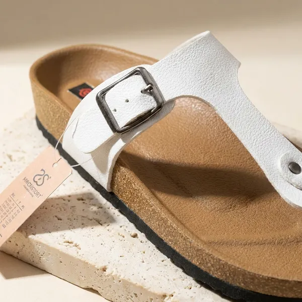 White_T-Strap_Cork_Footbed_Sandals_with_Buckle_Closure