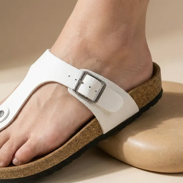 White_T-Strap_Cork_Footbed_Sandals_with_Buckle_Closure