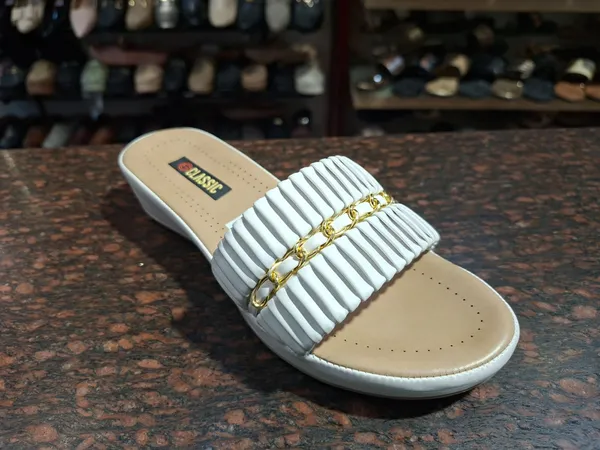 Women's_White_Textured_Slide_Sandals_with_Golden_Chain_Detail