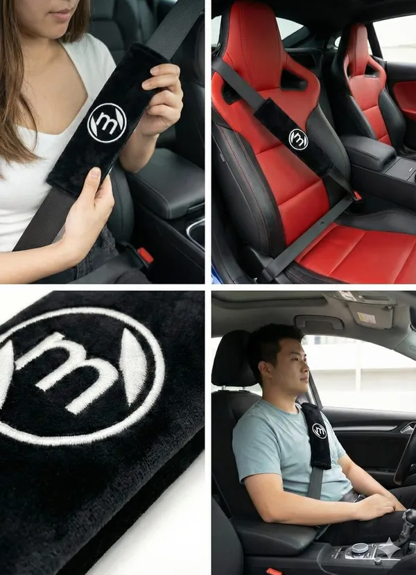 Black_Polyester_Foam_Cushioning_And_Synthetic_Leather_Trim_Seat_Belt_Pad_For_Car