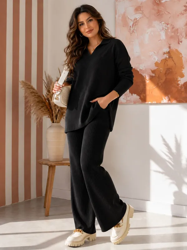 UnFold_||_Womens_Premium_Co-ord_Set_||_Stylish_Collar_T-Shirt_&_Full_Track_Combo_||_Casual_+_Lounge_Wear