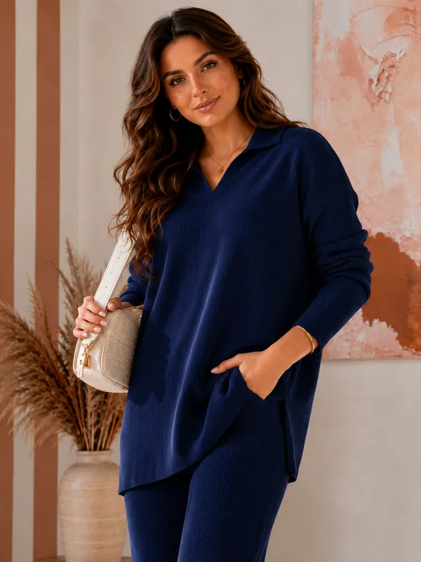 UnFold_||_Womens_Premium_Co-ord_Set_||_Stylish_Collar_T-Shirt_&_Full_Track_Combo_||_Casual_+_Lounge_Wear
