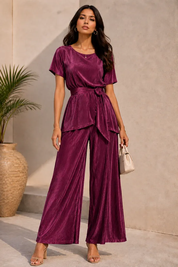 UnFold_||_Womens_Premium_Pleated_Party_Wear_Co-ord_Set_||_Stylish_&_Elegant_Lounge_Wear_With_Waist_Belt