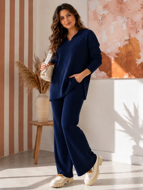 UnFold_||_Womens_Premium_Co-ord_Set_||_Stylish_Collar_T-Shirt_&_Full_Track_Combo_||_Casual_+_Lounge_Wear