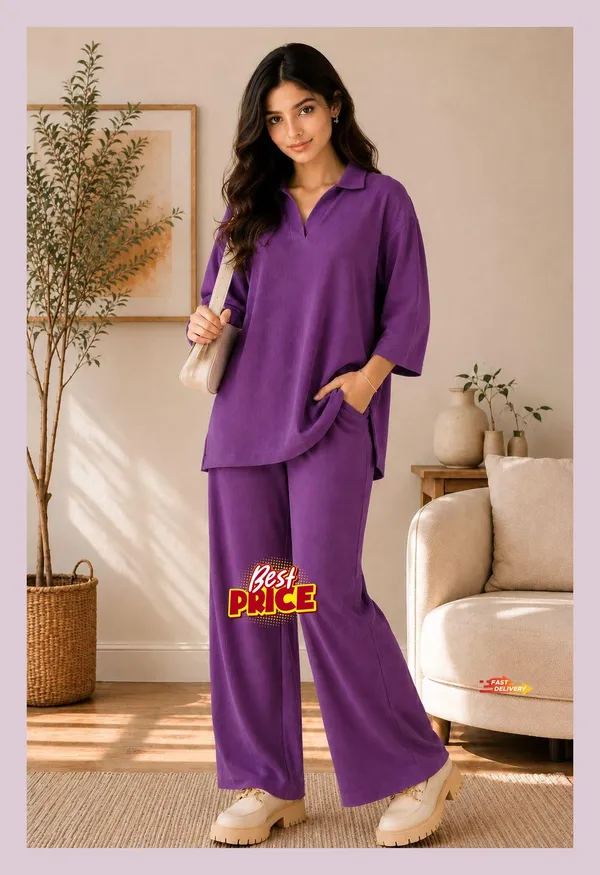 UnFold_||_Womens_Premium_Co-ord_Set_||_Stylish_Collar_T-Shirt_&_Full_Track_Combo_||_Casual_+_Lounge_Wear