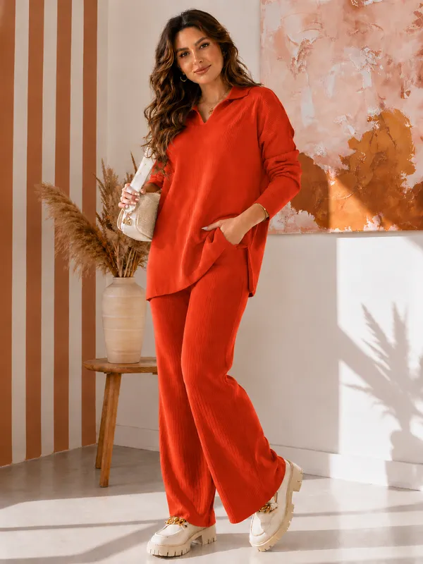 UnFold_||_Womens_Premium_Co-ord_Set_||_Stylish_Collar_T-Shirt_&_Full_Track_Combo_||_Casual_+_Lounge_Wear