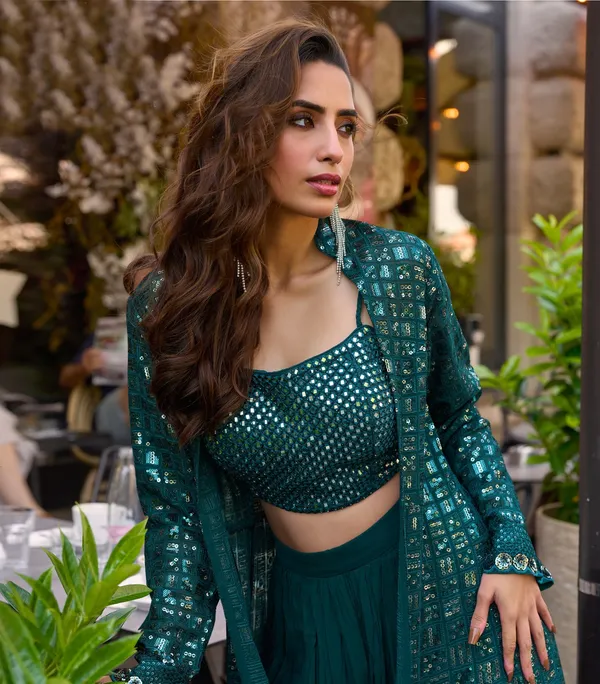 Emerald_Green_Sequin_Embellished_Lehenga_Set_With_Long_Jacket