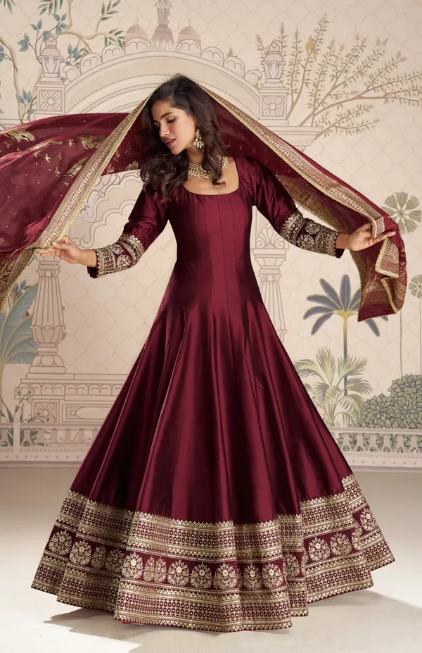 Maroon_Anarkali_Gown_With_Embroidered_Dupatta