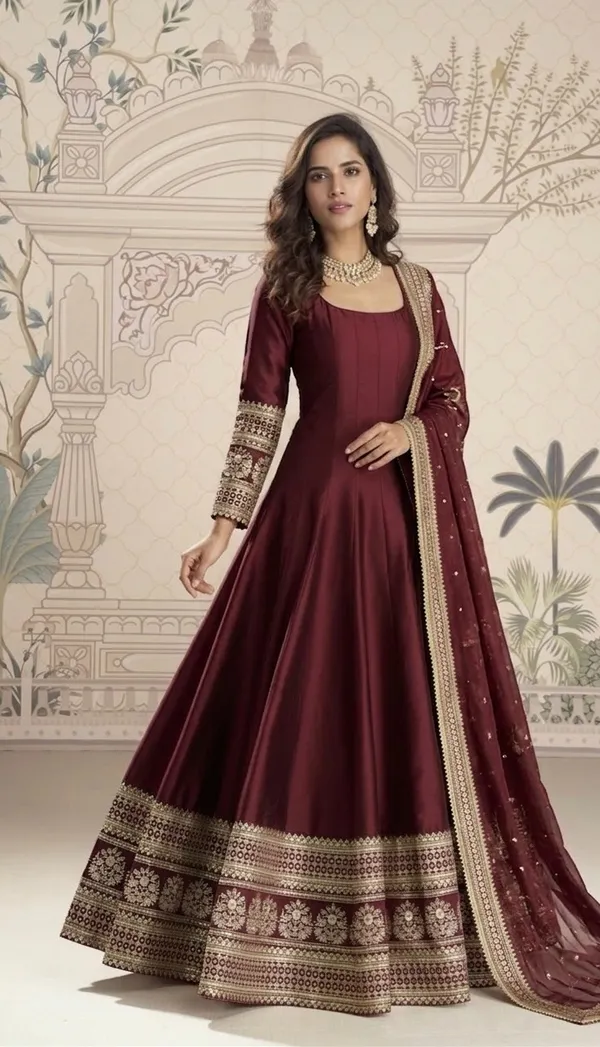 Maroon_Anarkali_Gown_With_Embroidered_Dupatta