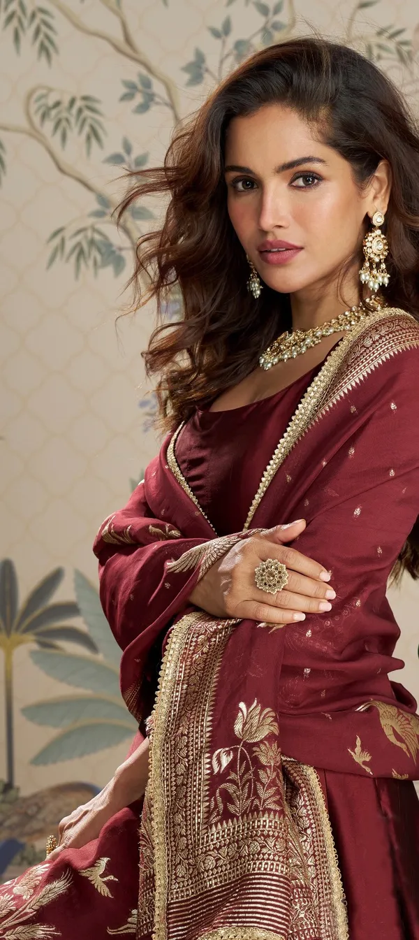 Maroon_Anarkali_Gown_With_Embroidered_Dupatta