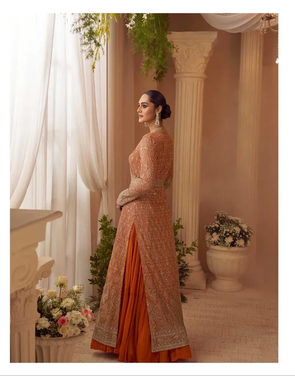 Peach_And_Orange_Embroidered_Anarkali_Suit_With_Jacket