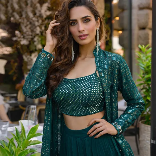 Emerald_Green_Sequin_Embellished_Lehenga_Set_With_Long_Jacket