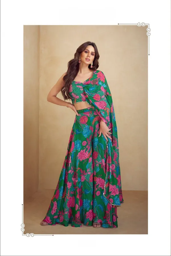 Green_Floral_Print_Lehenga_Choli_Set_With_Dupatta