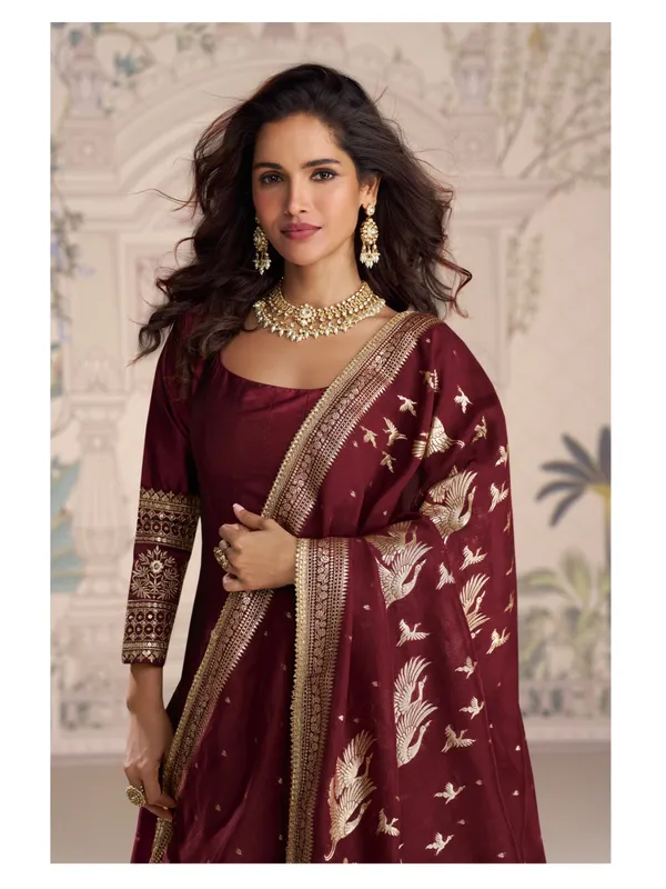 Maroon_Anarkali_Gown_With_Embroidered_Dupatta